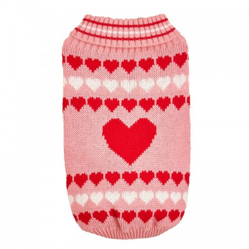  Pink Heart High Collar Dog Sweater