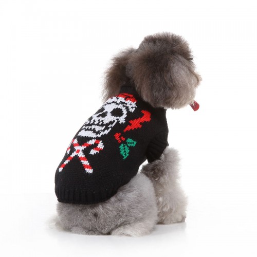 Skull Pattern Knit Dog Sweater – Holiday Streetwear for Pets