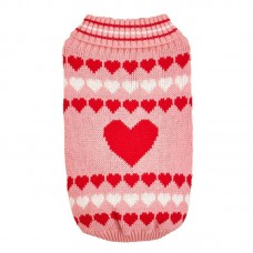  Pink Heart High Collar Dog Sweater
