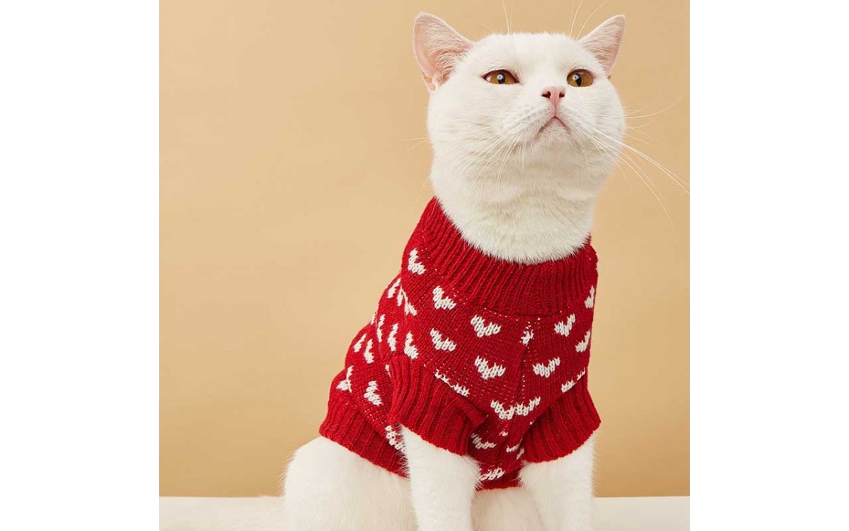 Red Heart Knit Cat Sweater - LovelyPetpal