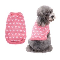 Festive dog Jumper – Pink Heart Knit for Holiday Season
