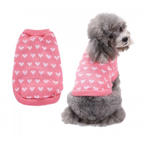 Festive dog Jumper – Pink Heart Knit for Holiday Season